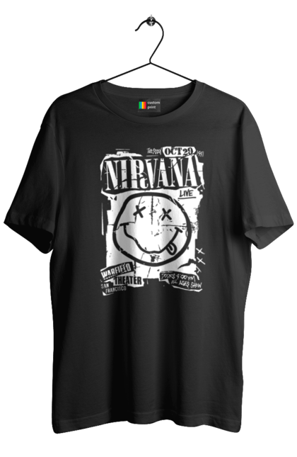 Футболка чоловіча з принтом "Nirvana San Francisco". Nirvana, важкий рок, любитель музики, меломан, музика, рок н ролл, фанк рок, хард рок. futbolka.stylus.ua