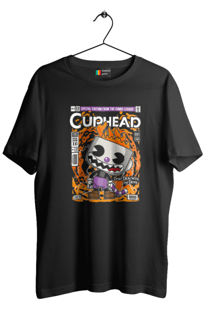 Футболка чоловіча з принтом "Evil Cuphead". Vintage, гра, керівник, ретро гра, чашка, чашка. Funkotee