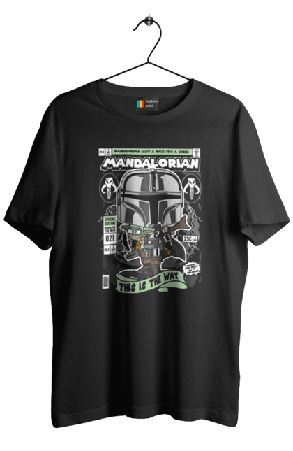 Футболка чоловіча з принтом "Mandalorian". Бебі йода, війни, дитина, дротик кулик, зірка, зоряні війни, йода, мандалорський. CustomPrint.market