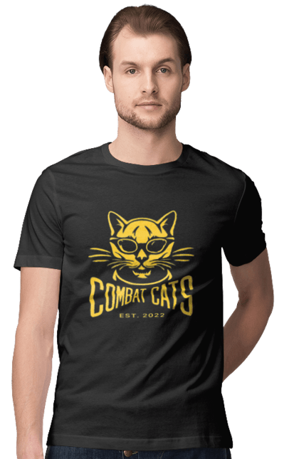 Футболка чоловіча з принтом "COMBAT CATS yellow". Бойові коти, дизайн, мода, стиль, україна. futbolka.stylus.ua