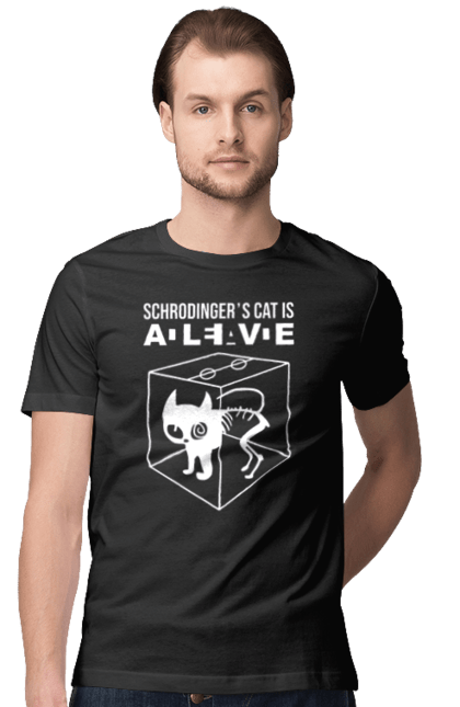 Футболка чоловіча з принтом "Schrodingers cat". Кіно, стиль шелдону, телесеріал, теорія великого вибуху, теорія струн, шелдон, юність шелдону. CustomPrint.market
