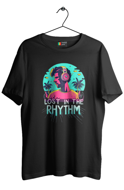 Футболка чоловіча з принтом "Lost in the Rhythm". Диджей, клуб, музика, стиль, техно. CustomPrint.market