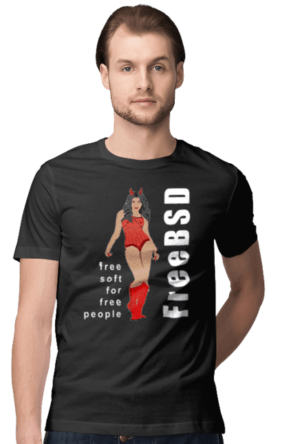 Футболка чоловіча з принтом "Freebsd Для Вільних". Bsd, freebsd, unix, адміністратор, айті, айтішник, безкоштовна, безкоштовно, бестія, білий, вільна, демон, демонесса, дівчина, для дорослих, доступність, еротика, еротична, жінка, незалежність, операційна система, ос, програміст, програмне забезпечення, свобода, сисадмін, система, системний адміністратор, софт, текст, червоний. CustomPrint.market