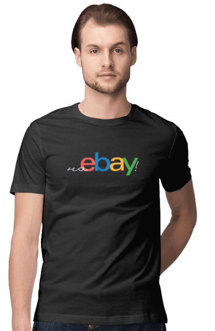Футболка чоловіча з принтом "Запрошення до маркетплейсу". Ebay, бренд, вимова, гумор, ебай, ебей, ібей, лого, маркетплейс, написання. CustomPrint.market