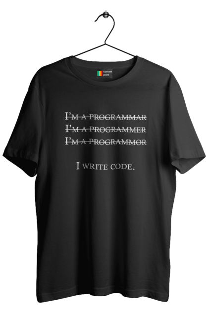 Футболка чоловіча з принтом "Я Пишу Код, Програміст, Білий". День програміста, код, пишу код, програма, програміст. Піно