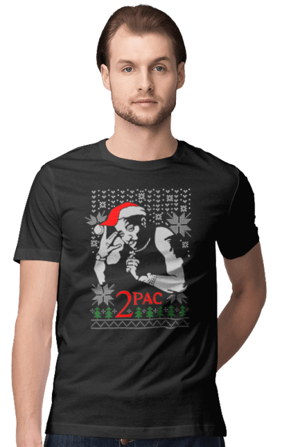 Футболка чоловіча з принтом "Новий рік 2 PAC". Візерунок, новий рік, різдво, светр з оленями, тупак. CustomPrint.market