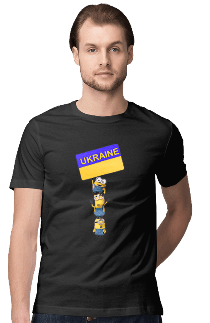 Футболка чоловіча з принтом "Посіпаки за Україну". Гидкий я, персонажі мультфільму, посіпаки, прапор україни, символіка україни. futbolka.stylus.ua