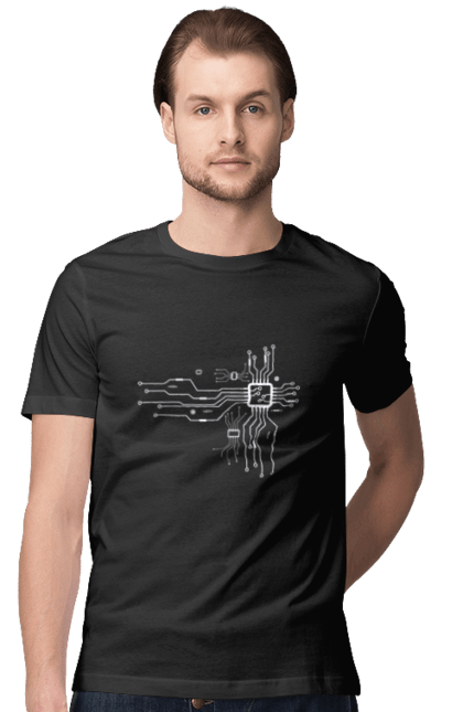 Футболка чоловіча з принтом "Системна плата". It, материнка, плата, робот, схема. CustomPrint.market