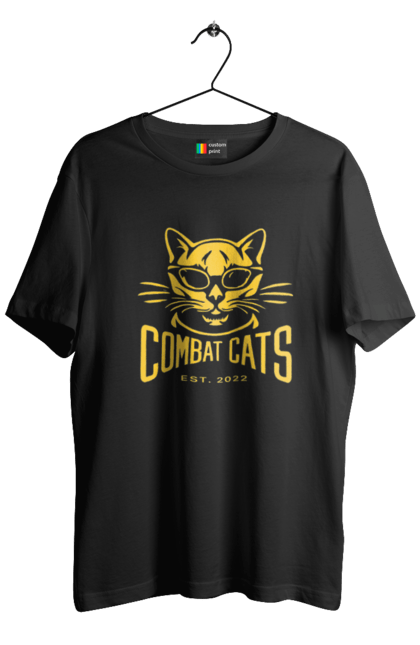 Футболка чоловіча з принтом "COMBAT CATS yellow". Бойові коти, дизайн, мода, стиль, україна. futbolka.stylus.ua