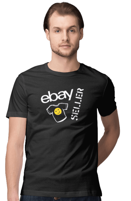 Футболка чоловіча з принтом "Продавець футболок". Ebay, бренд, вимова, гумор, ебай, ебей, ібей, лого, маркетплейс, написання. CustomPrint.market