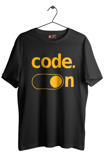 Футболка чоловіча з принтом "Код увімкнено". Айті, айтішник, для айтішника, для програміста, код увімкнено, подарунок айтішнику, подарунок програмісту, програміст, розробник. KRUTO.  Магазин популярних футболок