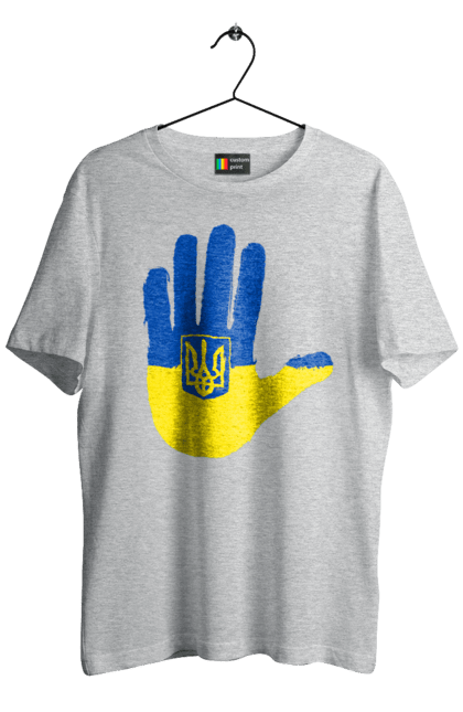 Футболка чоловіча з принтом "Долоня українця". Війна, герб україни, долоня українця, патріот, прапор, рука, україна, українець. CustomPrint.market