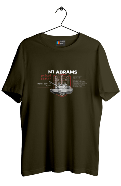Футболка чоловіча з принтом "M1 Abrams англійська". Abrams, m1 abrams, залужний, зброя, танк. CustomPrint.market