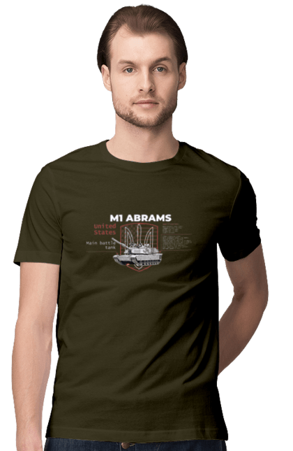 Футболка чоловіча з принтом "M1 Abrams англійська". Abrams, m1 abrams, залужний, зброя, танк. CustomPrint.market