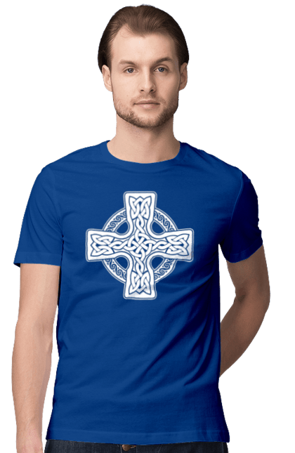 Футболка чоловіча з принтом "Кельтский крест". Вікінги, древні руни, кельтский крест, оберіг, руни. CustomPrint.market