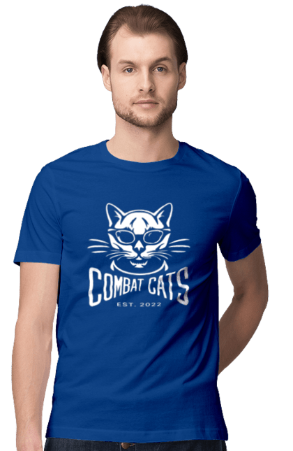 Футболка чоловіча з принтом "COMBAT CATS logo 2023". Бойові коти, дизайн, мода, стиль, україна. CustomPrint.market