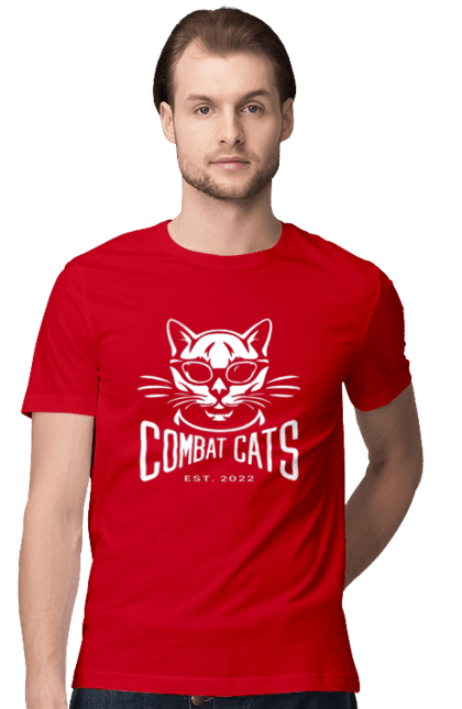 Футболка чоловіча з принтом "COMBAT CATS logo 2023". Бойові коти, дизайн, мода, стиль, україна. CustomPrint.market
