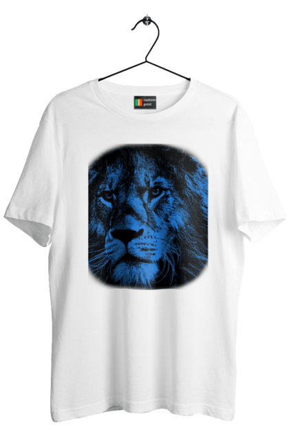 Футболка чоловіча з принтом "Лев". Дикі тварини, лев, леви, тварини, чорний колір. CustomPrint.market