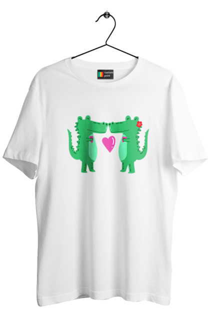 Футболка чоловіча з принтом "Пара крокодилів, любов". День святого валентина, крокодил, любов, парні футболки, почуття, серце. ART принт на футболках