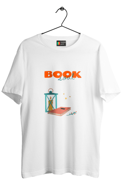 Футболка чоловіча з принтом "Книжкова душа". Душа, книги, книголюб, книголюбка, книжки, магія, світло, яскравий. ART принт на футболках
