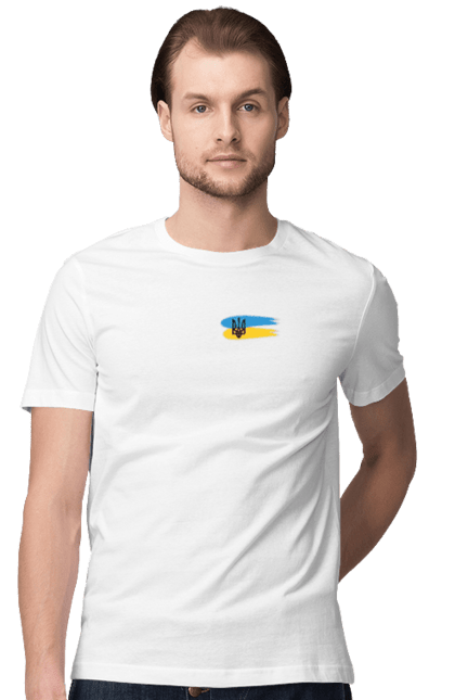 Акційна чоловіча футболка з принтом "Украина (прапор та герб) чорний". Герб, прапор, україна. CustomPrint.market