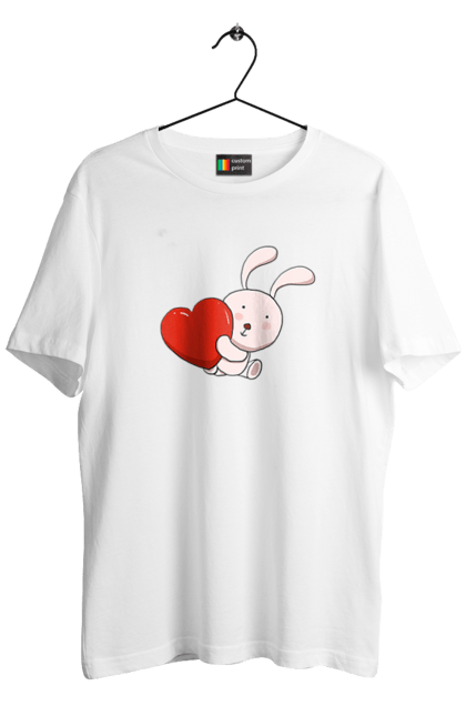 Футболка чоловіча з принтом "Зайчик із серцем". День святого валентина, заєць, зайчик, любов, парні футболки, почуття, серце. ART принт на футболках