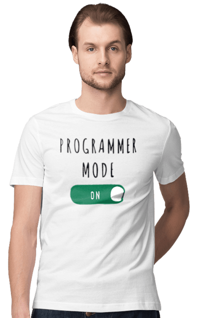 Футболка чоловіча з принтом "Режим програміста". Айті, айтішник, для айтішника, для програміста, подарунок айтішнику, подарунок програмісту, програміст, режим програміста, розробник. KRUTO.  Магазин популярних футболок