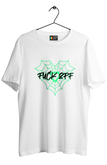 Футболка чоловіча з принтом "Fuck Off Green". Fuckoff, графіті, зелений, кастом, напис, павук, павутиння, слоган, цитата. CustomPrint.market
