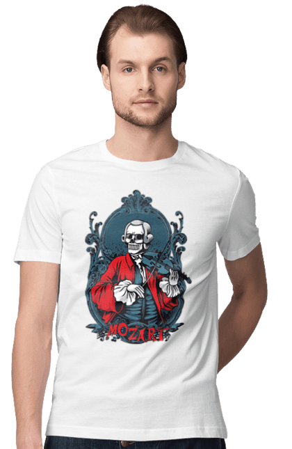 Футболка чоловіча з принтом "Моцарт, Скелет". Моцарт, скелет, скрипка. ART принт на футболках