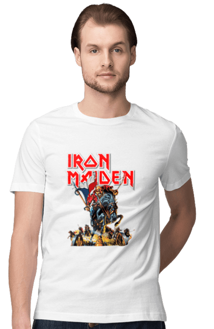 Футболка чоловіча з принтом "Залізна діва". Band logo, heavy music, iron maiden, monster, rock band, rock music, важка музика, залізна діва, логотип групи, монстр, рок, рок-гурт. ART принт на футболках
