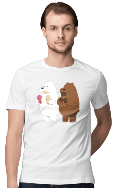 Футболка чоловіча з принтом "Білий і бурий ведмідь об'їдаються морозивом". Білий ведмідь, бурий ведмідь, морозиво. futbolka.stylus.ua