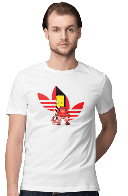 Футболка чоловіча з принтом "Барт Сімпсон". Adidas, адідас, барт, гонщик, мультфільм, серіал, симпсони, череп. CustomPrint.market