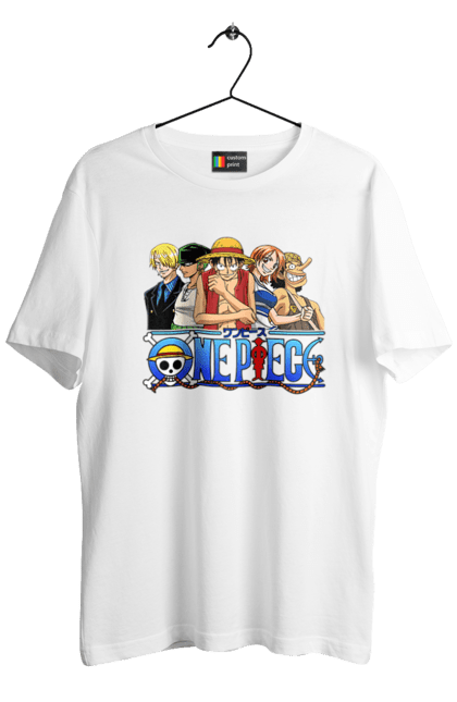 Футболка чоловіча з принтом "One Piece". Аніме, ван пис, ван пис луффі, манга, монки, монки д луффі, монки де луффі, один шматок, пірати, піратський прапор. futbolka.stylus.ua