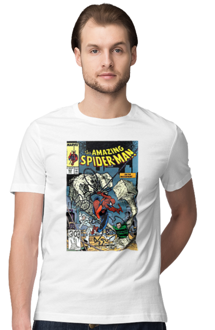 Футболка чоловіча з принтом "Людина павук". Avengers, comics, film, marvel, spiderman, superhero. aslan