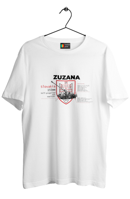 Футболка чоловіча з принтом "Zuzana (САУ) два герби (англійська)". Zuzana, гаубиця, два герби, залужний, сюзанна. CustomPrint.market