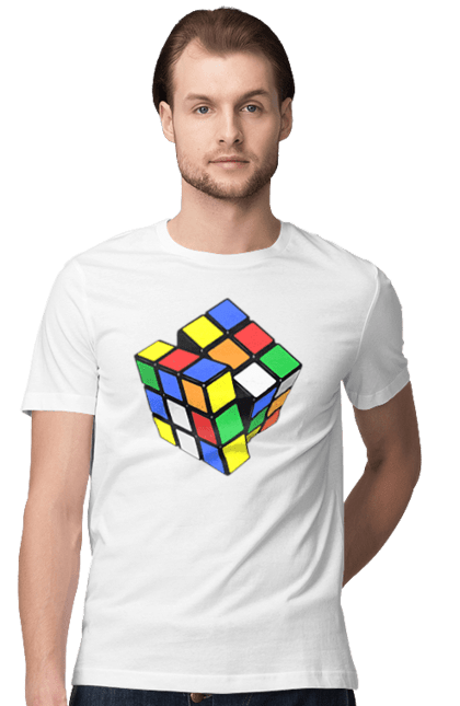 Футболка чоловіча з принтом "Кубик Рубика". Головоломка, гра, дозвілля, іграшка, кубик, кубик рубика, різнокольоровий, розвага, рубик, рубика, яскравий. ART принт на футболках