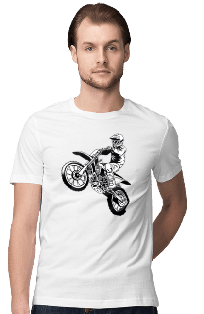 Футболка чоловіча з принтом "Питбайк". Мотоцикл, мотоцикліст, питбайк. CustomPrint.market