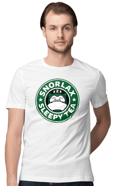Футболка чоловіча з принтом "Starbucks Снорлакс". Кава, логотип, покемон, снорлакс, старбакс, чай. ART принт на футболках