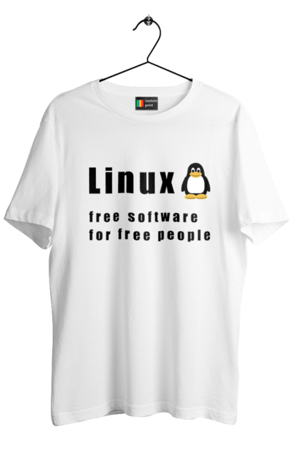 Футболка чоловіча з принтом "Linux Вільний Для Вільних". Linux, адміністратор, айті, айтішник, безкоштовна, безкоштовно, вільна, доступність, незалежність, операційна система, ос, пінгвін, програміст, програмне забезпечення, свобода, сервер, сисадмін, система, системний адміністратор, софт, текст, чорний. ART принт на футболках