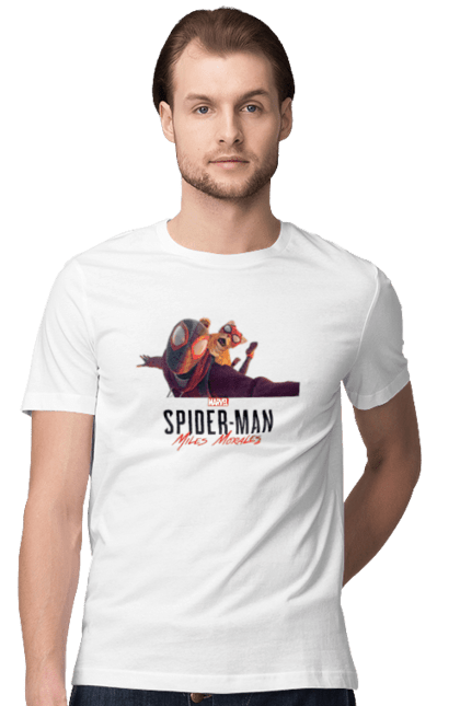 Футболка чоловіча з принтом "Людина Павук Майлз Моралес". Man, miles morales, spider, spider man, людина павук, майлз моралес, паук, человек, человек паук. CustomPrint.market