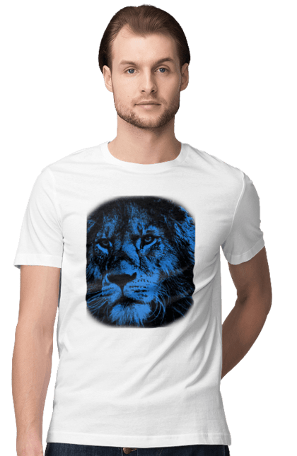 Футболка чоловіча з принтом "Лев". Дикі тварини, лев, леви, тварини, чорний колір. CustomPrint.market