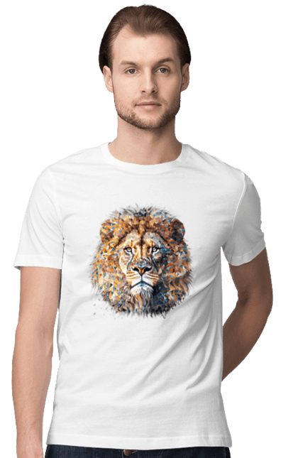 Футболка чоловіча з принтом "Лев кольоровий". Арт, кіт, лев, мозаїка, тварина. CustomPrint.market