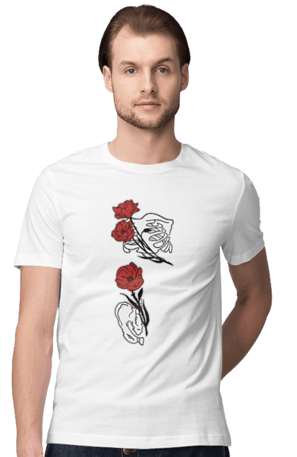 Футболка чоловіча з принтом "Самбо". Кости, красный, розы, самбо, уникальное, цветы, череп. CustomPrint.market