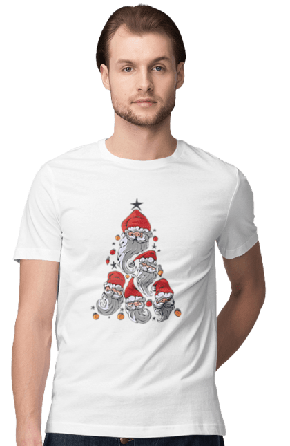 Футболка чоловіча з принтом "Ялинка з дідів морозів Санта". 31 декабря, дед мороз, елка, елки, мэм, новогодний, новый год, олень, питься, пранк, санта, смешное, смешной. ART принт на футболках