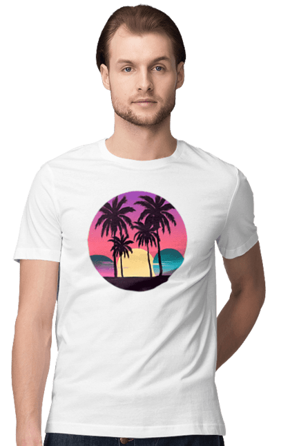 Футболка чоловіча з принтом "Пальмовий пляж  Потрійний місяць". Море, пальма, пальми, пальмовий пляж, пляж. futbolka.stylus.ua