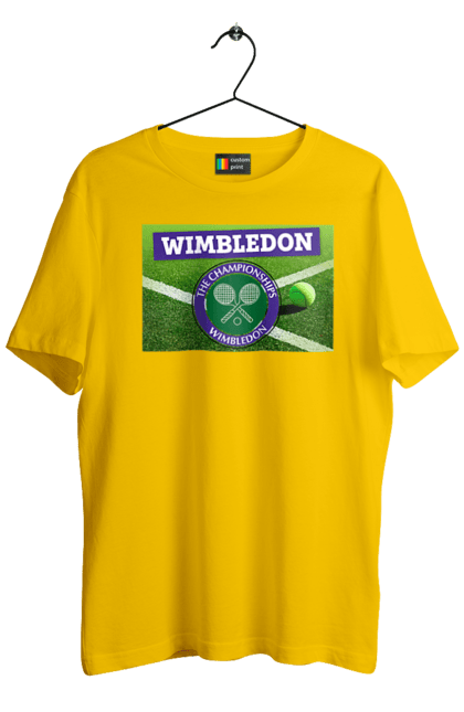 Футболка чоловіча з принтом "Wimbledon тенісний турнір". Великий теніс, велокобритання, гравці, лондон, м`яч, призовий фонд, ракетка, спонсор, турнір на траві, турнірна сітка. ART принт на футболках