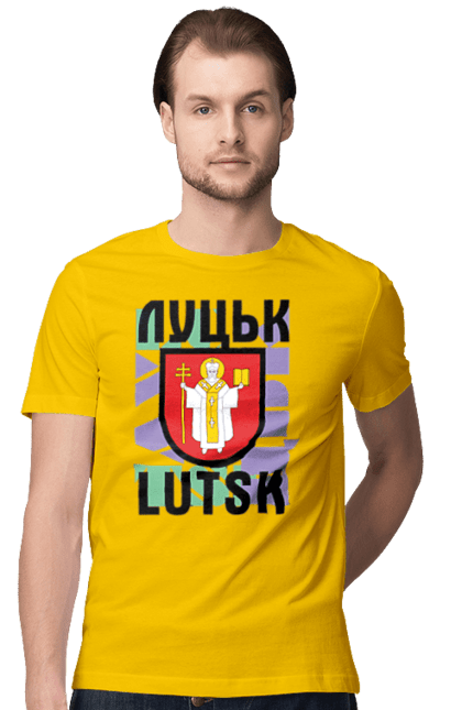 Футболка чоловіча з принтом "Луцьк". Герб, луцьк, міста україни, місто, напис, україна. CustomPrint.market