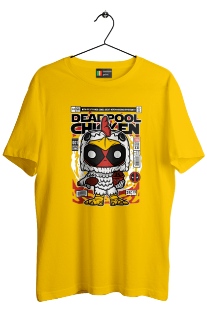 Футболка чоловіча з принтом "Deadpool Chicken". Басейн, герой, дедпул, дивуватися, комікси, мем, мертвий, плівка. Funkotee