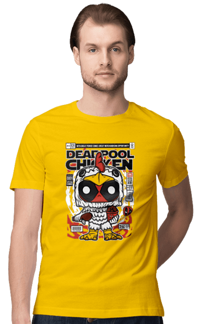 Футболка чоловіча з принтом "Deadpool Chicken". Басейн, герой, дедпул, дивуватися, комікси, мем, мертвий, плівка. Funkotee