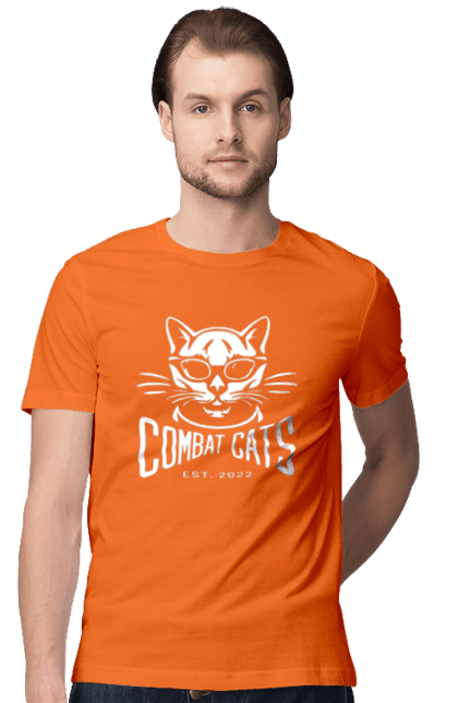 Футболка чоловіча з принтом "COMBAT CATS logo 2023". Бойові коти, дизайн, мода, стиль, україна. CustomPrint.market